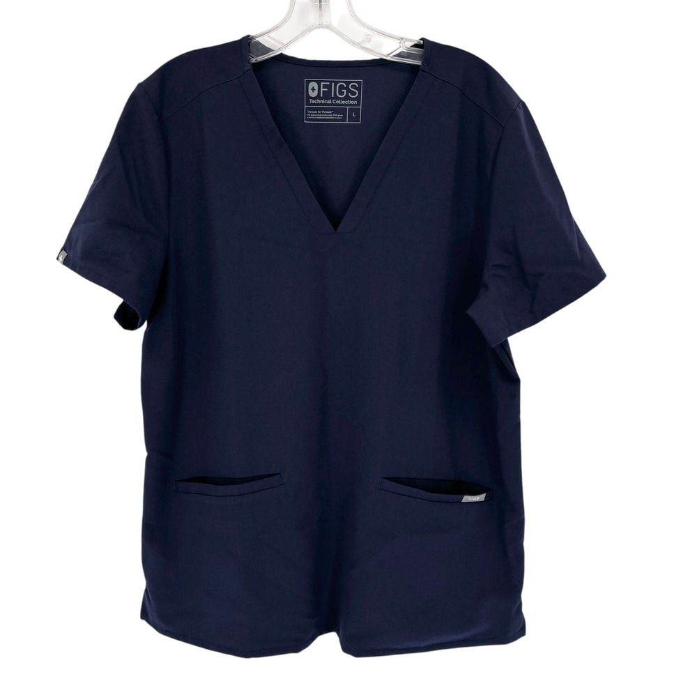 FIGS Casma Scrub Top Womens L V-Neck Short Sleeve Navy Blue Technical Collection